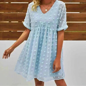 Light Blue Textured Dot Babydoll Dress - Size Medium